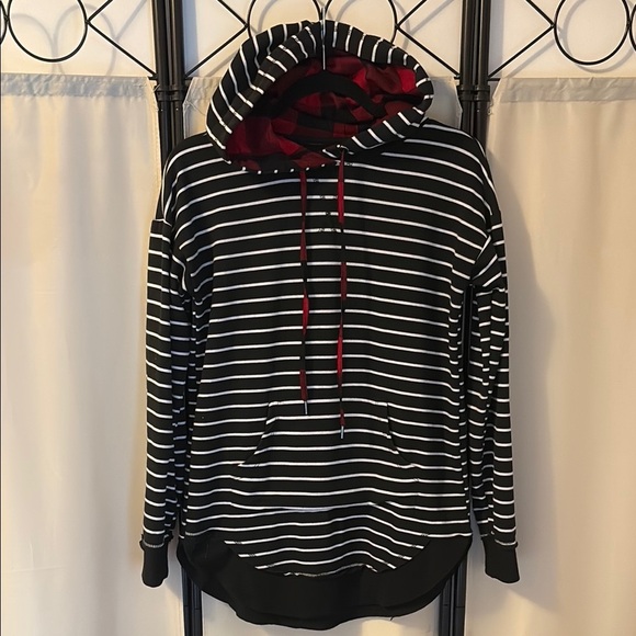 Maurices Black and White Striped Hoodie Sweatshirt - Picture 1 of 6